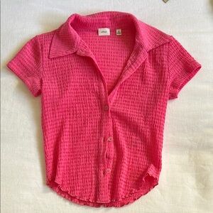 Crop bright pink button up top